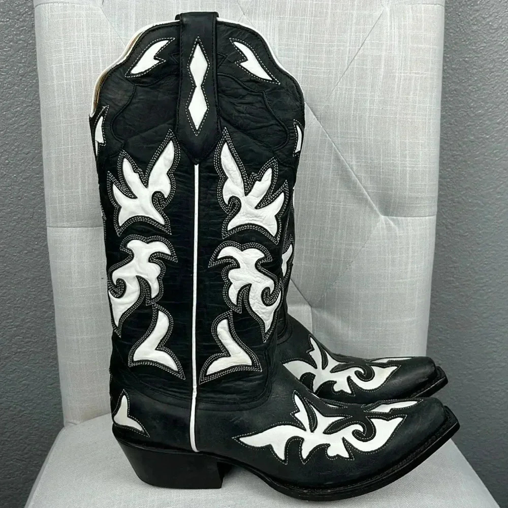 Johnny Ringo Womens Black With White Leather Western Boots Cowgirl Size 6.5B
